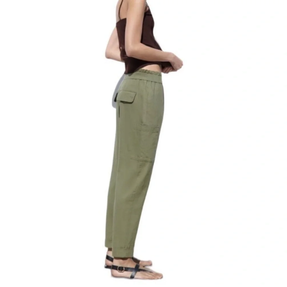 ❤️ Zara Baggy Linen Blend Olive Green Ankle Pants Size 4